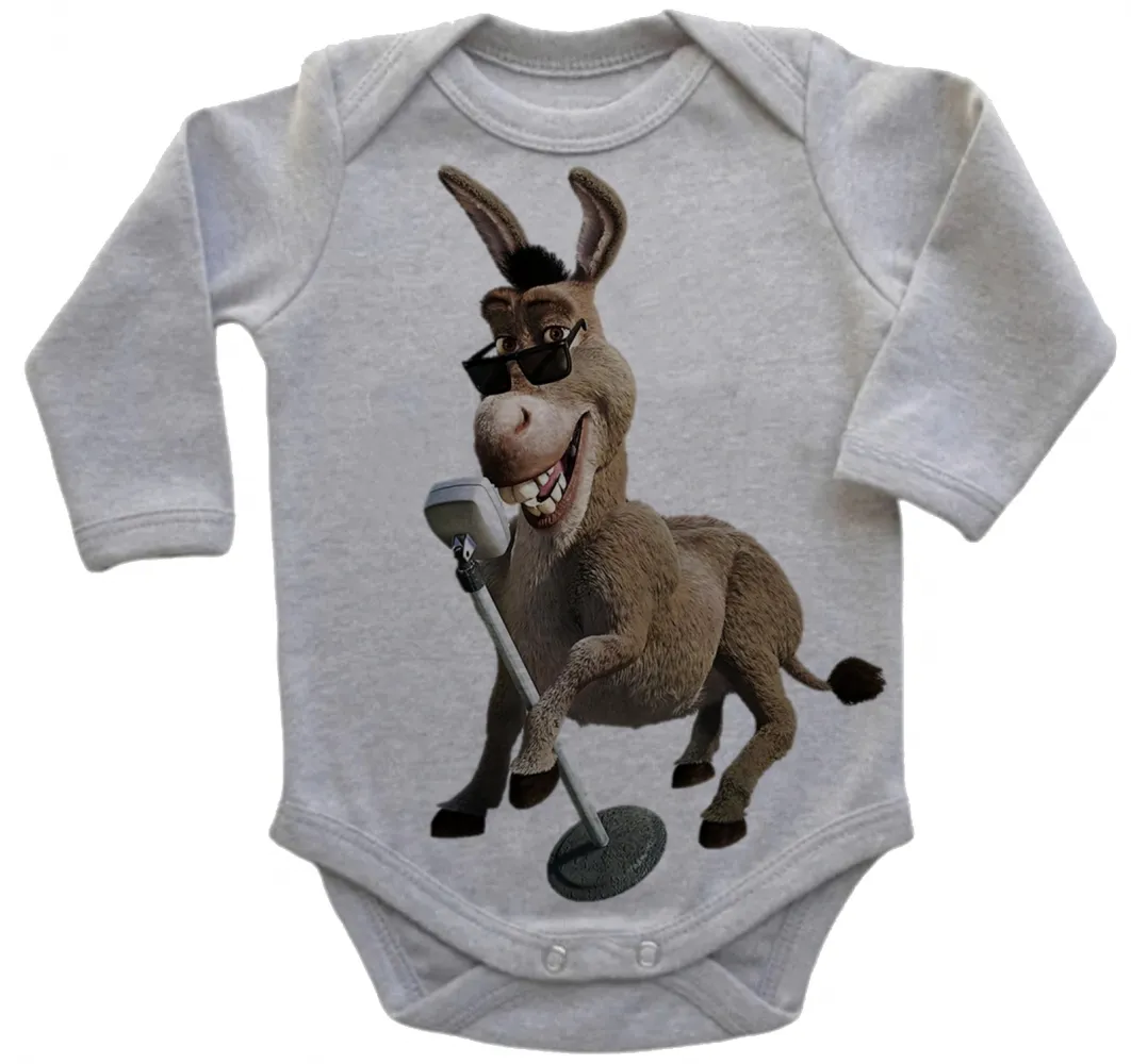 Body Bebê Infantil roupa criança Burro shrek cantando Imagem