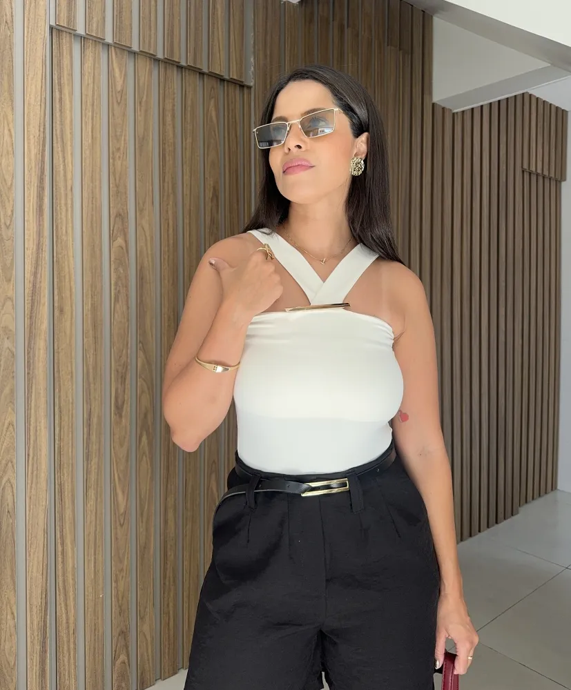 BODY POLIAMIDA COM FIVELADOURADA - OFF WHITE