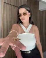 BODY POLIAMIDA COM FIVELADOURADA - OFF WHITE - Foto 2