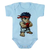Body Bebê Infantil roupa criança Ryu Karate Street Fighter jogo antigo - Foto 2