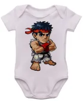 Body Bebê Infantil roupa criança Ryu Karate Street Fighter jogo antigo - Foto 3