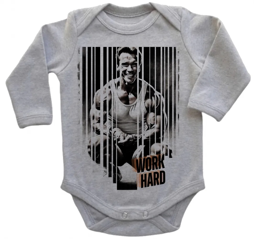 Body Bebê Infantil roupa criança arnold schwarzenegger ator work hard croos fit academia maromba Imagem