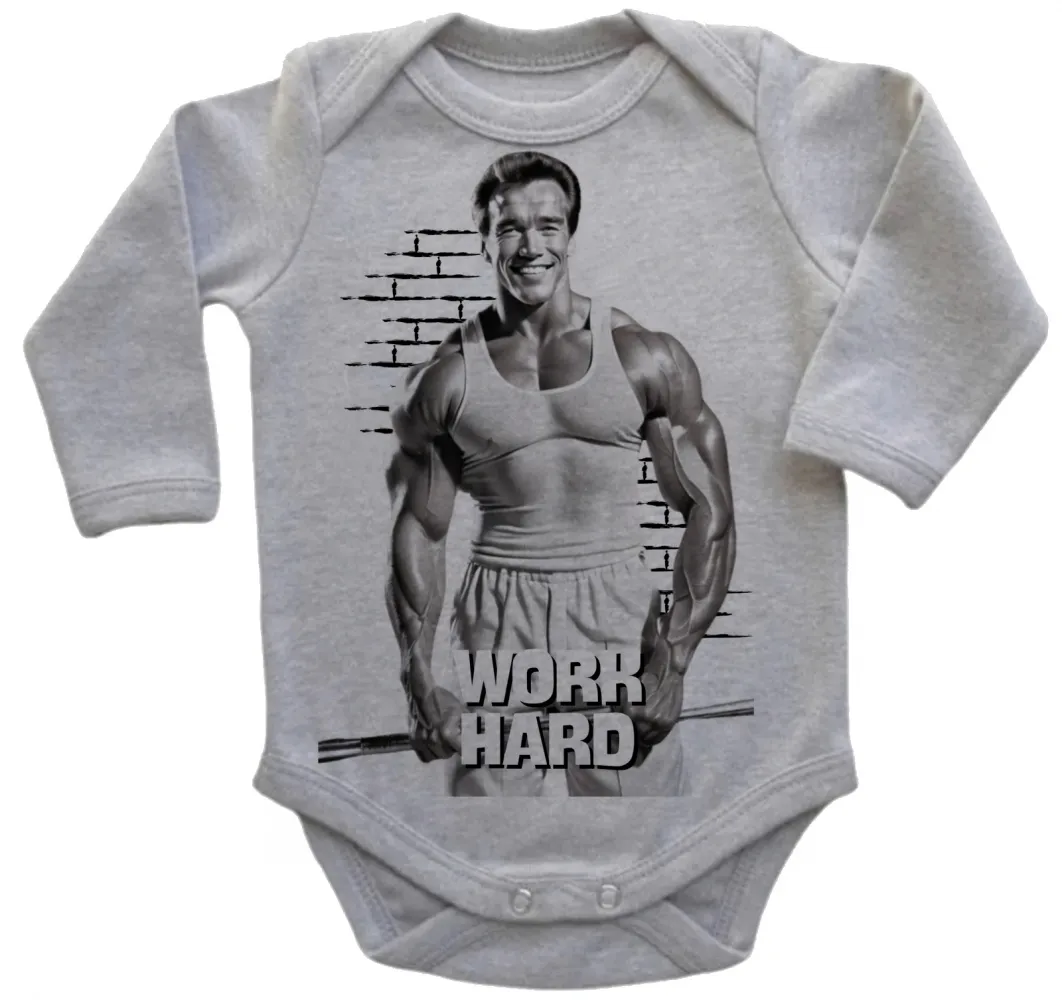 Body Bebê Infantil roupa criança arnold schwarzenegger work hard croos fit academia maromba