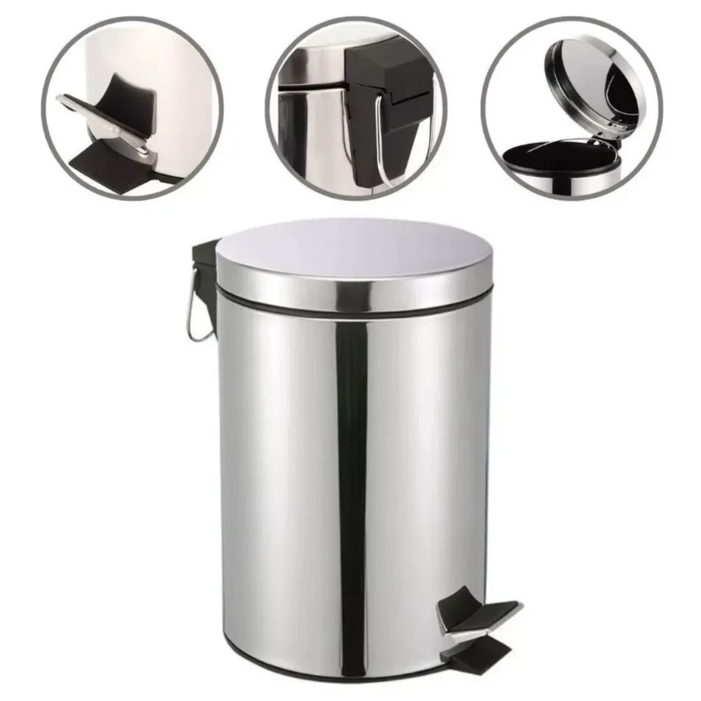 Lixeira Inox Banheiro 12 Litros Cozinha Cesto de Lixo Pedal Tampa