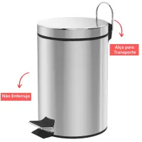 Lixeira Inox Banheiro 12 Litros Cozinha Cesto de Lixo Pedal Tampa - Foto 4