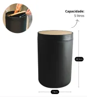 Kit De Banheiro Lixeira Saboneteira Preto Com Bambu 4 Peças - Foto 7