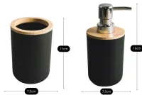 Kit De Banheiro Lixeira Saboneteira Preto Com Bambu 4 Peças - Foto 9