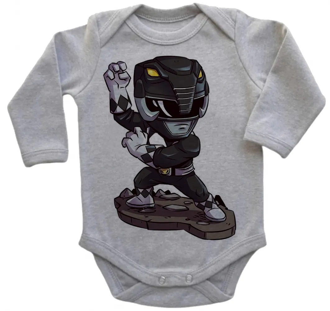 Body Bebê Infantil roupa criança Power ranger black preto Imagem