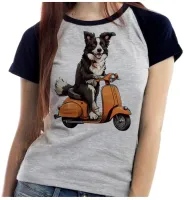 Baby look blusa feminina ou Camiseta Cachorro boder collie lambreta - Foto 3