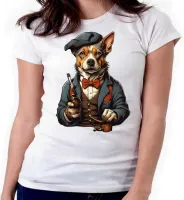 Baby look blusa feminina ou Camiseta Cachorro detetive fumando - Foto 3