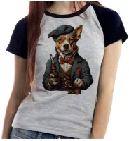 Baby look blusa feminina ou Camiseta Cachorro detetive fumando - Foto 4
