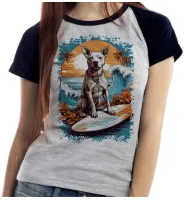 Baby look blusa feminina ou Camiseta cachorro pit bull praia surf - Foto 4