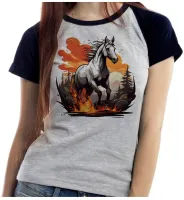 Baby look blusa feminina ou Camiseta Cavalo de fogo crioulo raça - Foto 4
