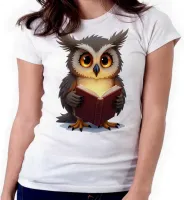 Baby look blusa feminina ou Camiseta coruja leitura intelectual livro - Foto 3