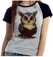 Baby look blusa feminina ou Camiseta coruja leitura intelectual livro - Foto 4