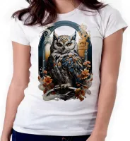 Baby look blusa feminina ou Camiseta Coruja passaro ave rapina - Foto 3