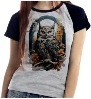 Baby look blusa feminina ou Camiseta Coruja passaro ave rapina - Foto 4