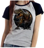 Baby look blusa feminina ou Camiseta dinossauro Rex Jurassic - Foto 3