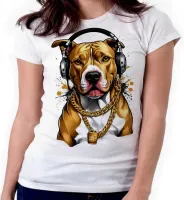 Baby look blusa feminina ou Camiseta Pitt bull cachorro corrente dourada - Foto 3