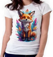 Baby look blusa feminina ou Camiseta Raposa fox colorida - Foto 3