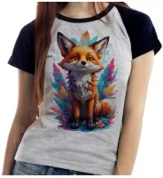 Baby look blusa feminina ou Camiseta Raposa fox colorida - Foto 4