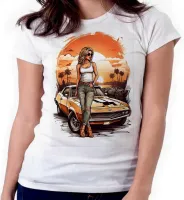 Baby look blusa feminina ou Camiseta Carro antigo corvete - Foto 3