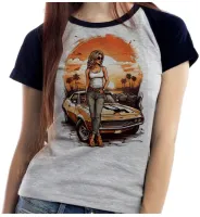 Baby look blusa feminina ou Camiseta Carro antigo corvete - Foto 4