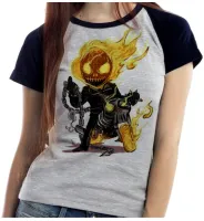 Baby look blusa feminina ou Camiseta Motoqueiro fantasma moto bike - Foto 3