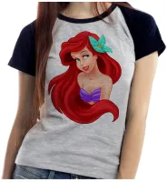 Baby look blusa feminina ou Camiseta Ariel pequena sereia princesa - Foto 4