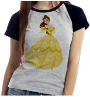 Baby look blusa feminina ou Camiseta Bela ea fera princesa da Disney - Foto 4