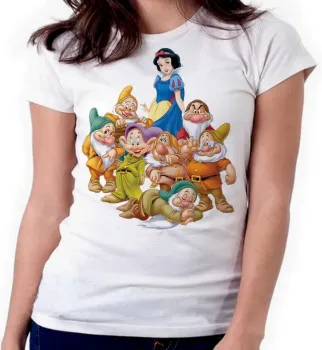 Baby look blusa feminina ou Camiseta Branca de neve 7 anões - Foto 2