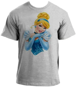 Baby look blusa feminina ou Camiseta Cinderela princesa vestido azul - Foto 2