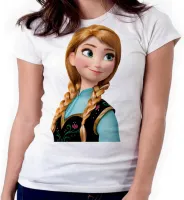 Baby look blusa feminina ou Camiseta Frozen Anna irmã da Elsa - Foto 3