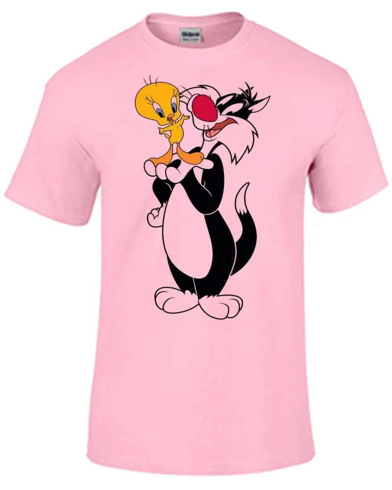 Baby look blusa feminina ou Camiseta Gato frajo e Piu piu amigos Imagem