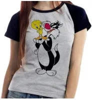 Baby look blusa feminina ou Camiseta Gato frajo e Piu piu amigos - Foto 3