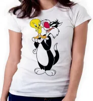 Baby look blusa feminina ou Camiseta Gato frajo e Piu piu amigos - Foto 4