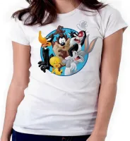 Baby look blusa feminina ou Camiseta Perna longa frajola taz mania patolino piu piu - Foto 3