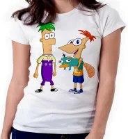 Baby look blusa feminina ou Camiseta Phineas e Feb desenho antigo - Foto 4