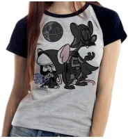 Baby look blusa feminina ou Camiseta Pink cerebro darth vader mestre - Foto 4