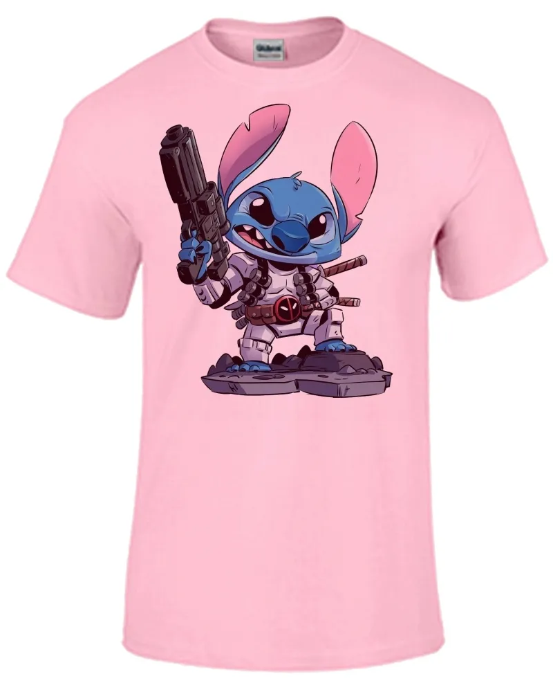 Baby look blusa feminina ou Camiseta Stitch deadpool desenho animado