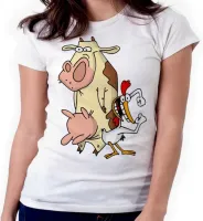 Baby look blusa feminina ou Camiseta Vaca eo frango desenho antigo - Foto 4