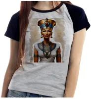 Baby look blusa feminina ou Camiseta Nefertite egito rainha cleopatra - Foto 4