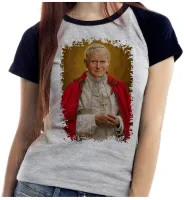 Baby look blusa feminina ou Camiseta Papa João Paulo Jesus Cristo - Foto 4