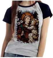 Baby look blusa feminina ou Camiseta Santo Antonio vitral - Foto 3