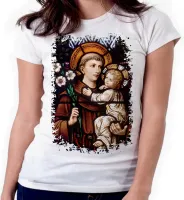 Baby look blusa feminina ou Camiseta Santo Antonio vitral - Foto 4