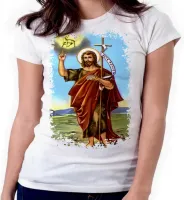 Baby look blusa feminina ou Camiseta São João Batista Jesus Cristo - Foto 4