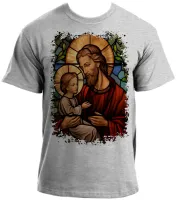 Baby look blusa feminina ou Camiseta São Jose Jesus Vitral - Foto 2