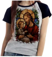 Baby look blusa feminina ou Camiseta São Jose Jesus Vitral - Foto 3