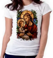 Baby look blusa feminina ou Camiseta São Jose Jesus Vitral - Foto 4