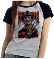 Baby look blusa feminina ou Camiseta freddy krueger terror vilão - Foto 4